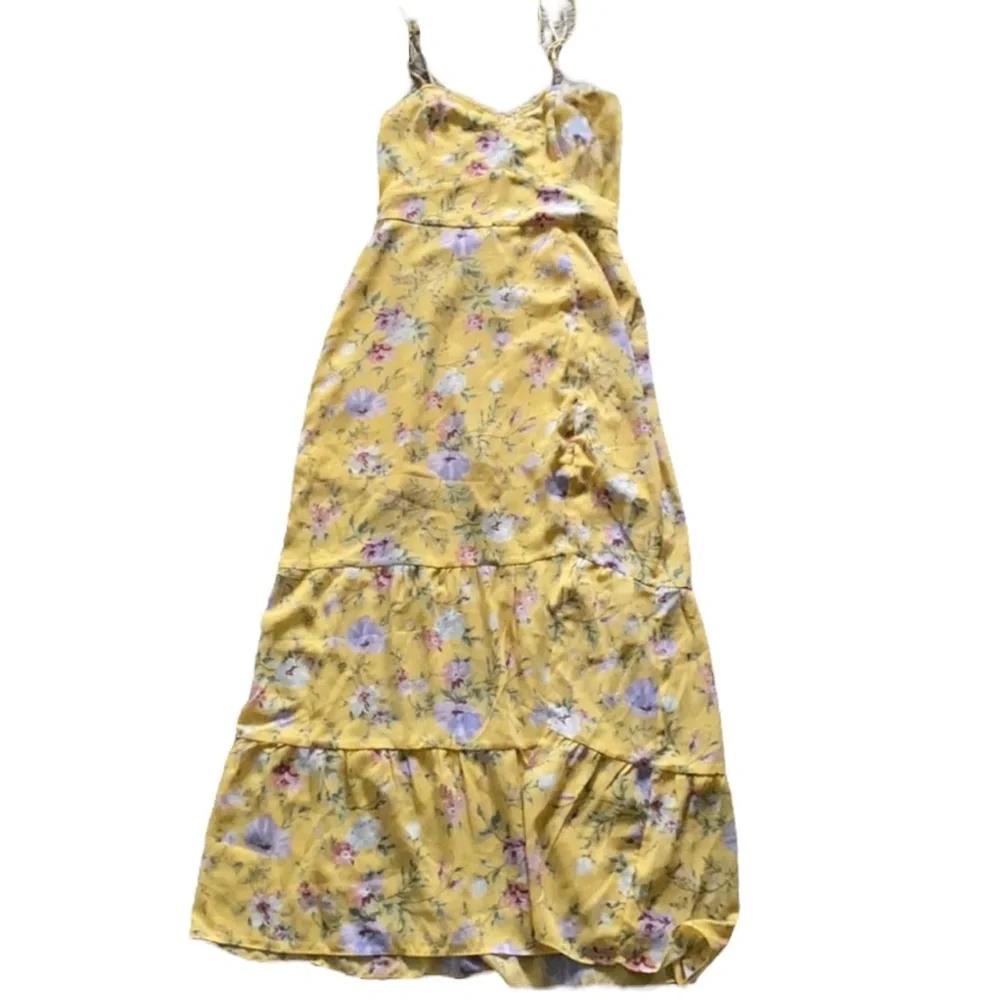 Abercrombie & Fitch Size XS Yellow Floral Maxi Dress w/Tie Straps at Shoulders